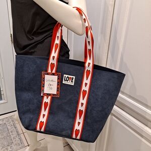 Brighton Navy Velveteen Tote with Red Heart Straps Ltd Edition Bag
